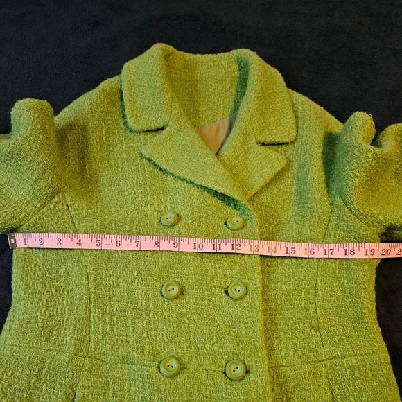 Vintage Miller Schulman Green Double-Breasted Spring Wool Coat, Med, 3/4 Sleeve - Picture 7 of 16